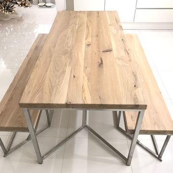 Tower Oak Stainless Steel Legs Dining Table, 4 of 6