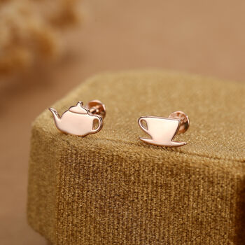 Sterling Silver Teapot And Teacup 16 G Mismatched Flat Back Labret Earrings, 4 of 12