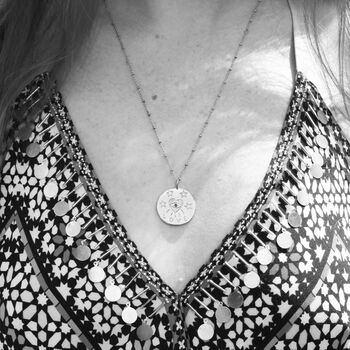 Love Talisman Disc Necklace With Blue Sapphire Evil Eye, 2 of 4