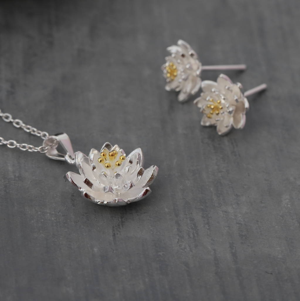 Sterling Silver Lotus Flower Earrings Studs By Attic