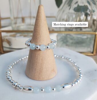 Sterling Silver Birthstone Bracelet: Elastic Beaded Birth Month Gemstone Jewellery, 8 of 9