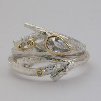White Sapphire And Diamond Elvish Twig Engagement Ring, 4 of 8