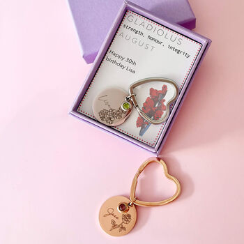 Personalised Birth Flower Birth Stone Keyring, 5 of 12