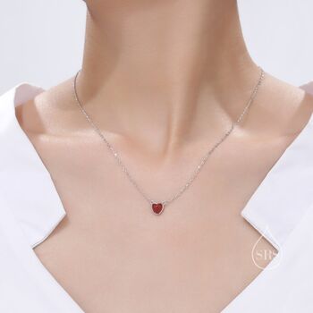 Sterling Silver Genuine Red Onyx Heart Pendant Necklace, 6 of 12