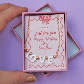 Personalised Valentines Shell Bead 'Love' Necklace With Gold Finish, 5 of 5