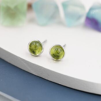 Natural Peridot Stud Earrings In Sterling Silver, 2 of 11