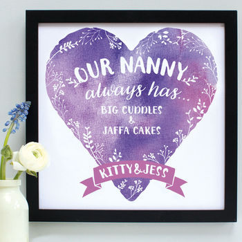 Personalised Nanny's Watercolour Heart Framed Print, 6 of 10