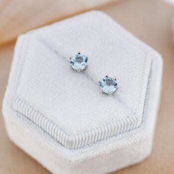 Genuine Blue Topaz Stud Earrings In Sterling Silver, 8 of 12