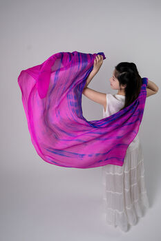 100% Mulberry Silk Scarf, Fuchsia Purple And Blue In Gift Box, 2 of 6