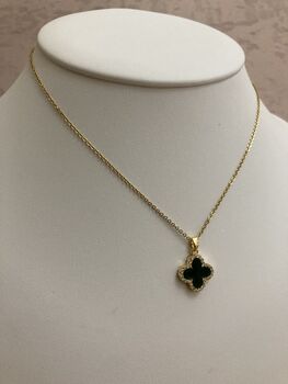 Double Sided Single Clover Charm Necklace Emerald Black, 3 of 10