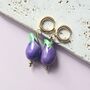 Ceramic Aubergine Earrings With 18ct Gold Plated Huggie Hoops, thumbnail 4 of 6