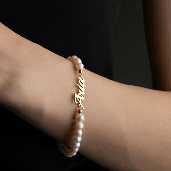 Freshwater Pearl Bracelet With Name Plate, 3 of 7