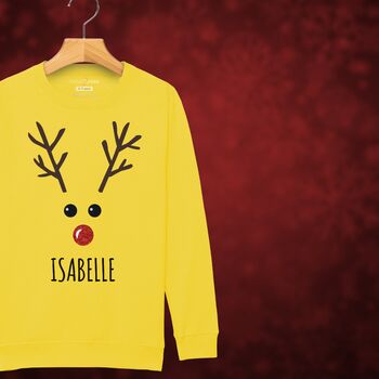 Rudolph The Reindeer Personalised Kids Sweatshirt Christmas Jumper, 10 of 12