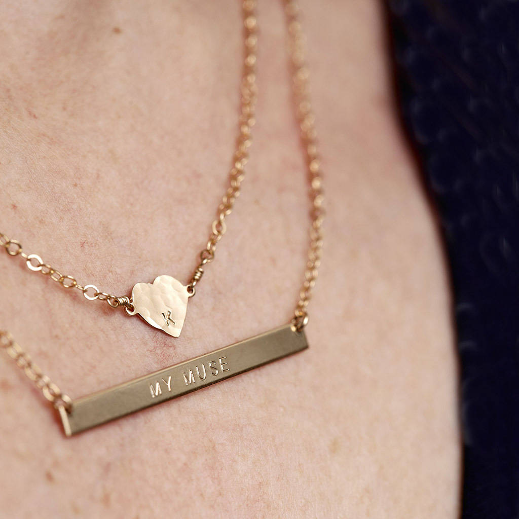 Personalised Heart And Skinny Bar Layering Necklace Set By Minetta  Jewellery 