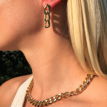 Gold Plated Chunky Curb Chain Stud Earring, 2 of 7