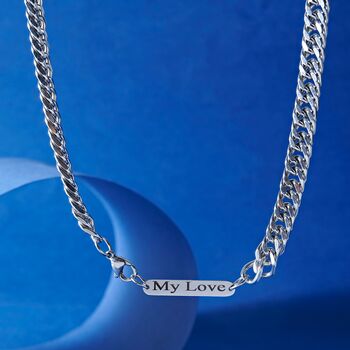 Personalised Silver Stainless Steel Flat Curb Necklace, Cuban Chains, 2 of 10