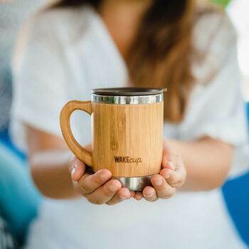 Personalised Reusable Sustainable Bamboo Mug With Lid, 2 of 12
