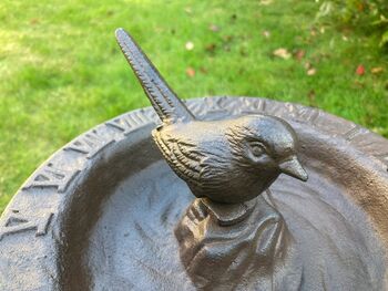 Cast Iron Metal Bird Bath And Feeder Bowl With Sundial Brown Garden, 4 of 6