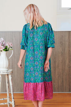 Yasmin Silk Print Embroidered Dress 04, 2 of 3