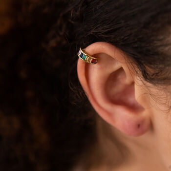 Emerald And Rainbow Gold Plated Ear Cuffs, 3 of 7