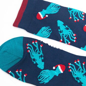 Men's Bamboo Socks Christmas Octopus And Squid, 3 of 5