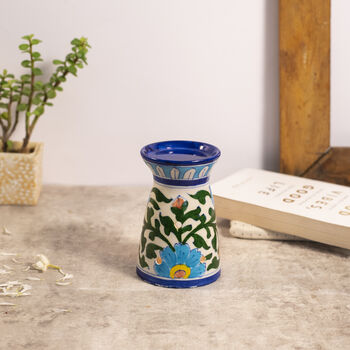 Blue Pottery Oil Burner With Flower Design, 3 of 3