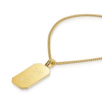 Octagonal Tag Men's Necklace 18 K Gold Plated Silver, 4 of 6