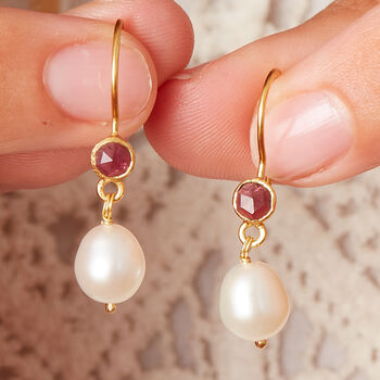 Pearl And Red Garnet Drop Earrings, 7 of 11