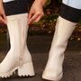 Wool Blend Boot Socks Mid Calf Colour Block Cream Black, thumbnail 1 of 4