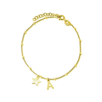 Sterling Silver Gold Plated Initial Star Charm Bracelet, 4 of 10