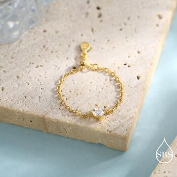 Sterling Silver Sparkly Cz Soft Chain Ring, 3 of 12