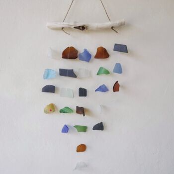 Driftwood Colourful Recycled Blue Glass Wind Chime, 6 of 6