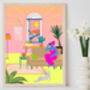 Colourful Living Room Sunset Print With Cat, thumbnail 2 of 3