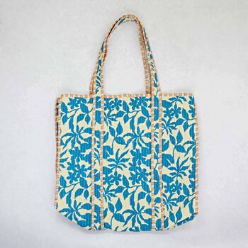 Reversible Blue Leaf Print Quilted Cotton Tote Bag, 3 of 3