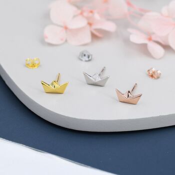 Origami Paper Boat Stud Earrings In Sterling Silver, 6 of 12