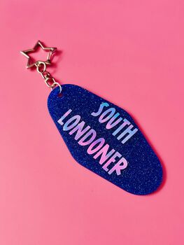 The 'South Londoner' Sparkly Motel Keyring / Londoner Gift / Urban Lifestyle Accessories / Cute Statement Keyring, 5 of 7