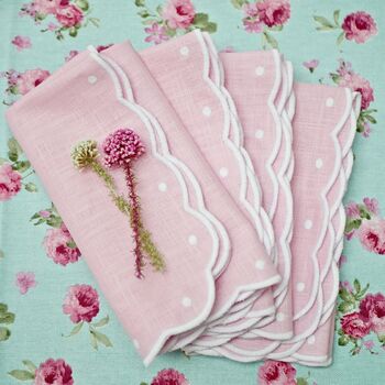 Pair Of Scalloped Embroidered Pink Linen Napkins, 3 of 10