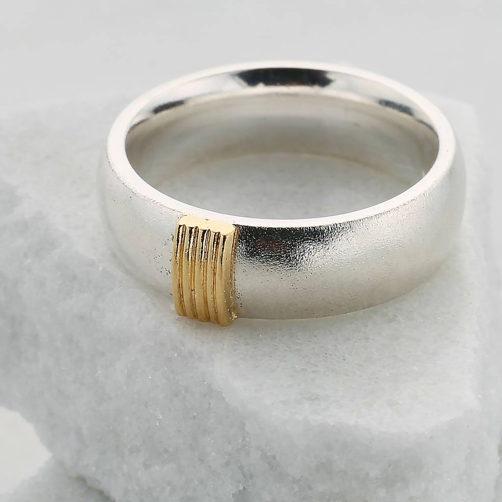 Chunky Silver Ring With Five Gold Strand Detail, 1 of 7