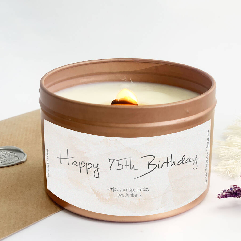 75th Birthday Photo Candle Rose Gold Tin, 1 of 2