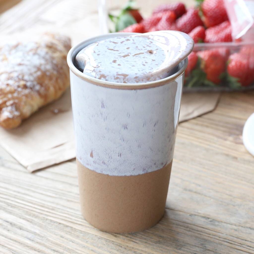 Image of White Glaze Stoneware Travel Mug