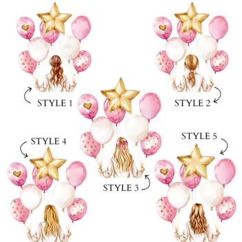 Birthday Girl Balloon Card, Any Age Pink Balloons Card For Daughter, Granddaughter, 3 of 4