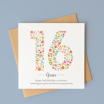 Personalised Floral Fun Birthday Card – Any Number, 9 of 11