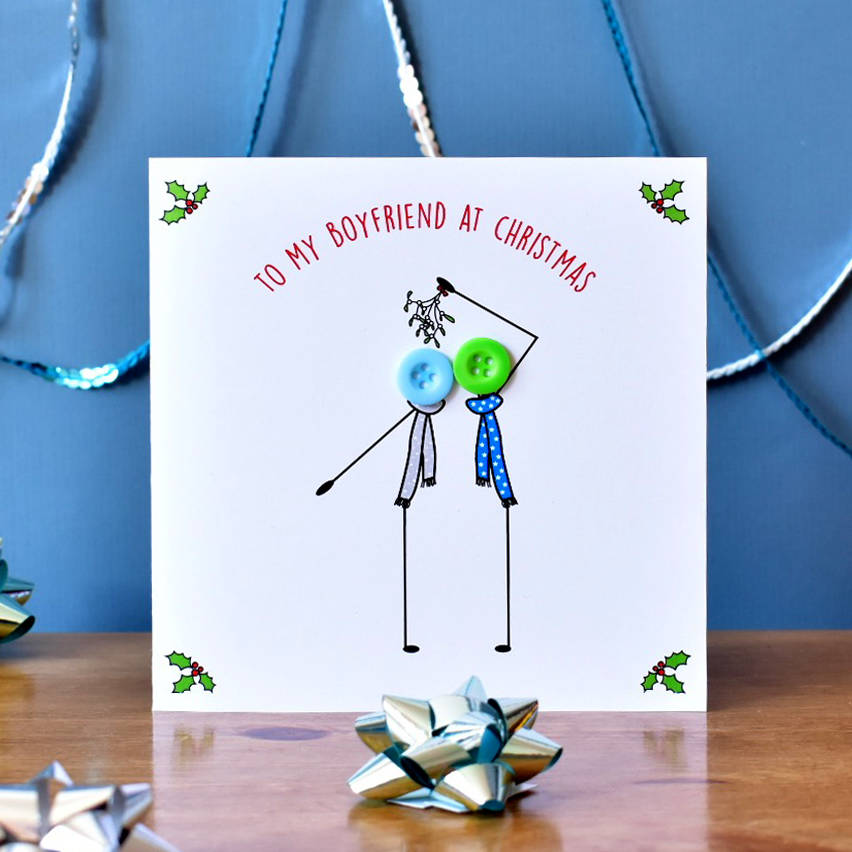 'Kissing Under Mistletoe' Button Christmas Card By mrs L cards
