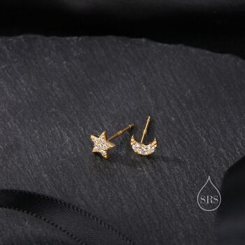 Mismatched Moon And Star Cz Stud Earrings, 4 of 11