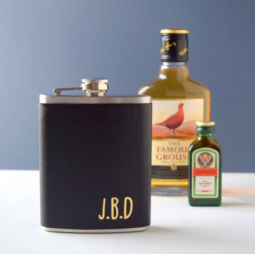 Personalised Leather Initial Hipflask, 1 of 2