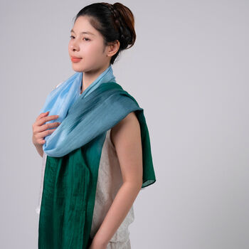 100% Mulberry Silk Scarf, Ombre Emerald Green In Gift Box, 2 of 10