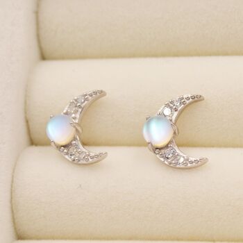 Crescent Moon And Mermaid Crystals Stud Earrings, 7 of 12