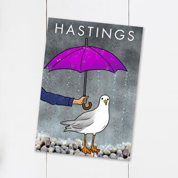 Funny Rainy Seagull Hastings Postcard, 2 of 3