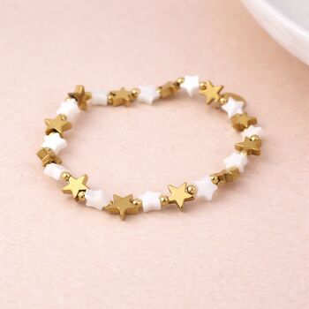 Personalised Waterproof Gold Plated Star And White Star Stretch Bracelet, 3 of 5