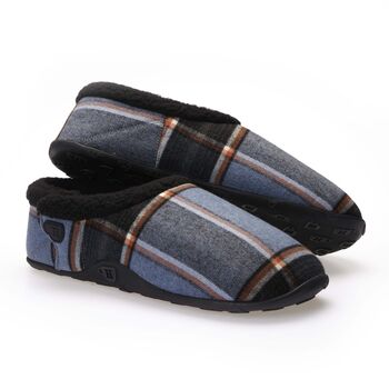 Freddie Blue Check Mens Slippers Indoor/Garden Shoes, 2 of 8
